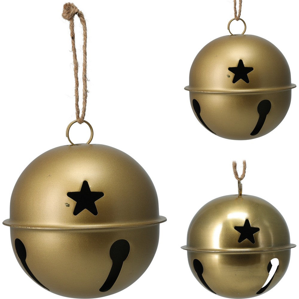 Koopman Hanging Bell Decoration – 13cm Gold Assorted Christmas Ornament, Holiday Seasonal Decor for Tree, Home & Tabletop, 1 Piece