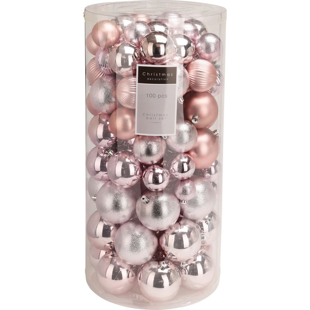 Koopman Christmas Balls Set – 100 Pink Xmas Ornaments, Holiday Seasonal Decoration for Tree, Home, Party & Festive Display