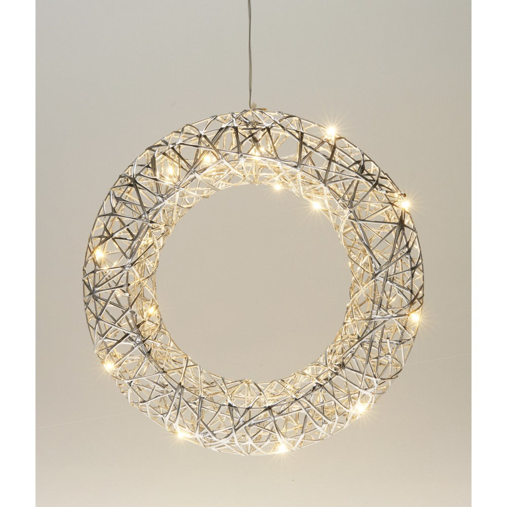 Koopman Christmas Wreath – 30cm Silver with LED Lights, Holiday Seasonal Decoration for Door, Wall, Home & Festive Xmas Display
