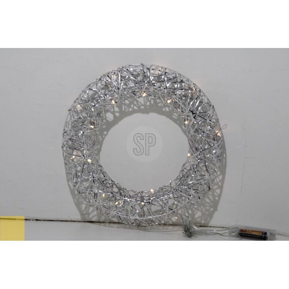 Koopman Christmas Wreath – 30cm Silver with LED Lights, Holiday Seasonal Decoration for Door, Wall, Home & Festive Xmas Display