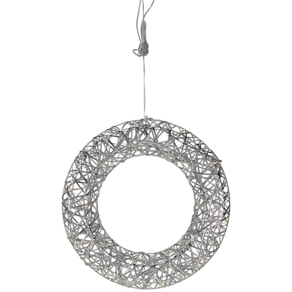 Koopman Christmas Wreath – 30cm Silver with LED Lights, Holiday Seasonal Decoration for Door, Wall, Home & Festive Xmas Display