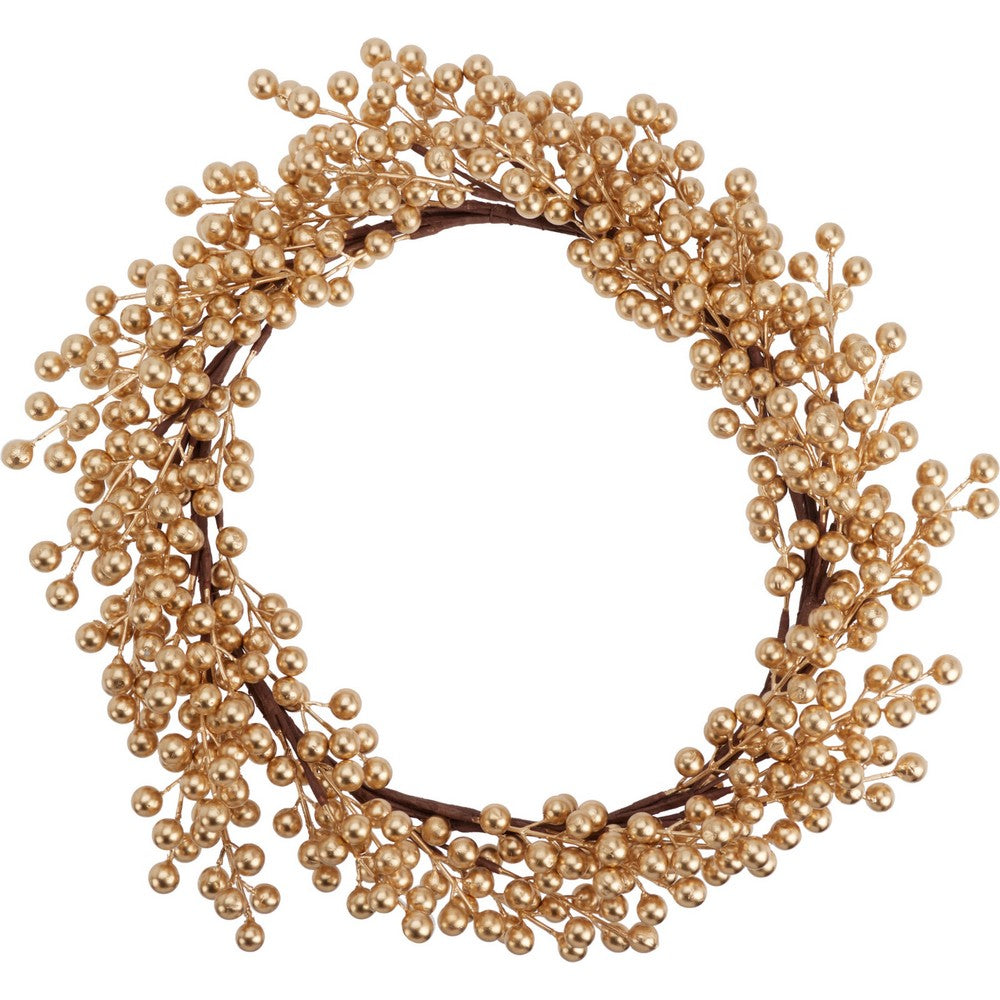 Koopman Christmas Wreath with Berries – Gold Holiday Seasonal Decoration for Door, Wall, Home & Festive Xmas Display
