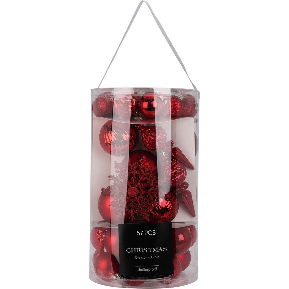 Koopman Christmas Ball Set – 57 Red Xmas Ornaments, Holiday Seasonal Decoration for Tree, Home, Party, Festive Display, and Christmas Celebration