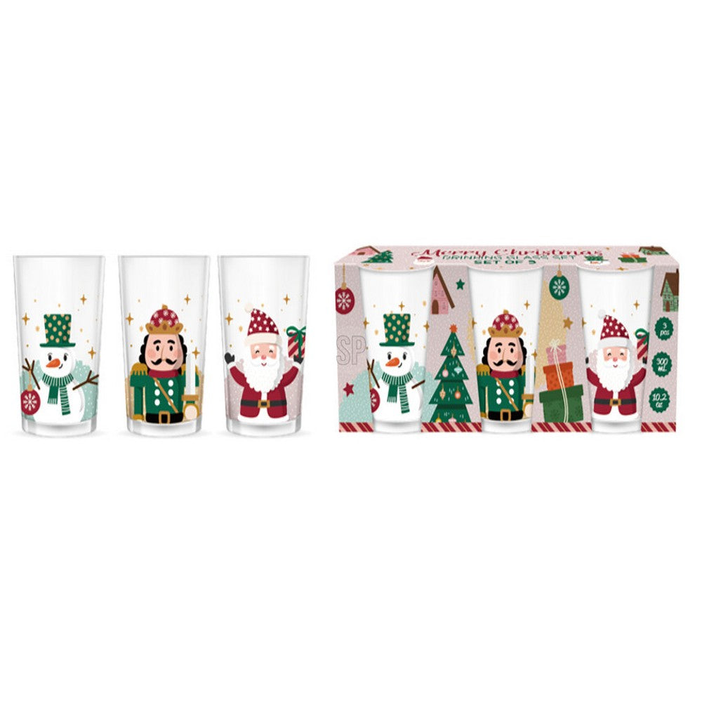 Koopman Drinking Glass Set of 3 pcs – Christmas Holiday Tableware, Festive Seasonal Glassware, Xmas Kitchen & Dining Decor, Holiday Entertaining Essentials