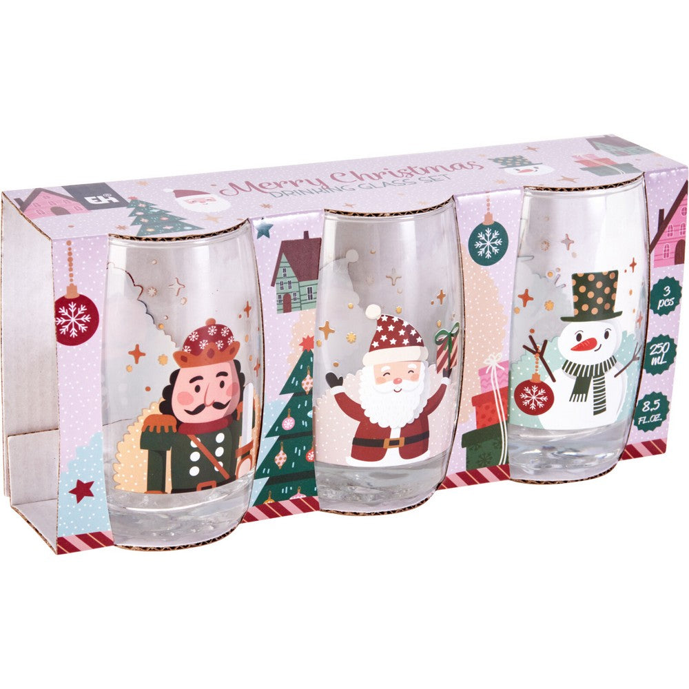 Koopman Drinking Glass Set of 3 pcs – Christmas Holiday Tableware, Festive Seasonal Glassware, Xmas Kitchen & Dining Decor, Holiday Entertaining Essentials