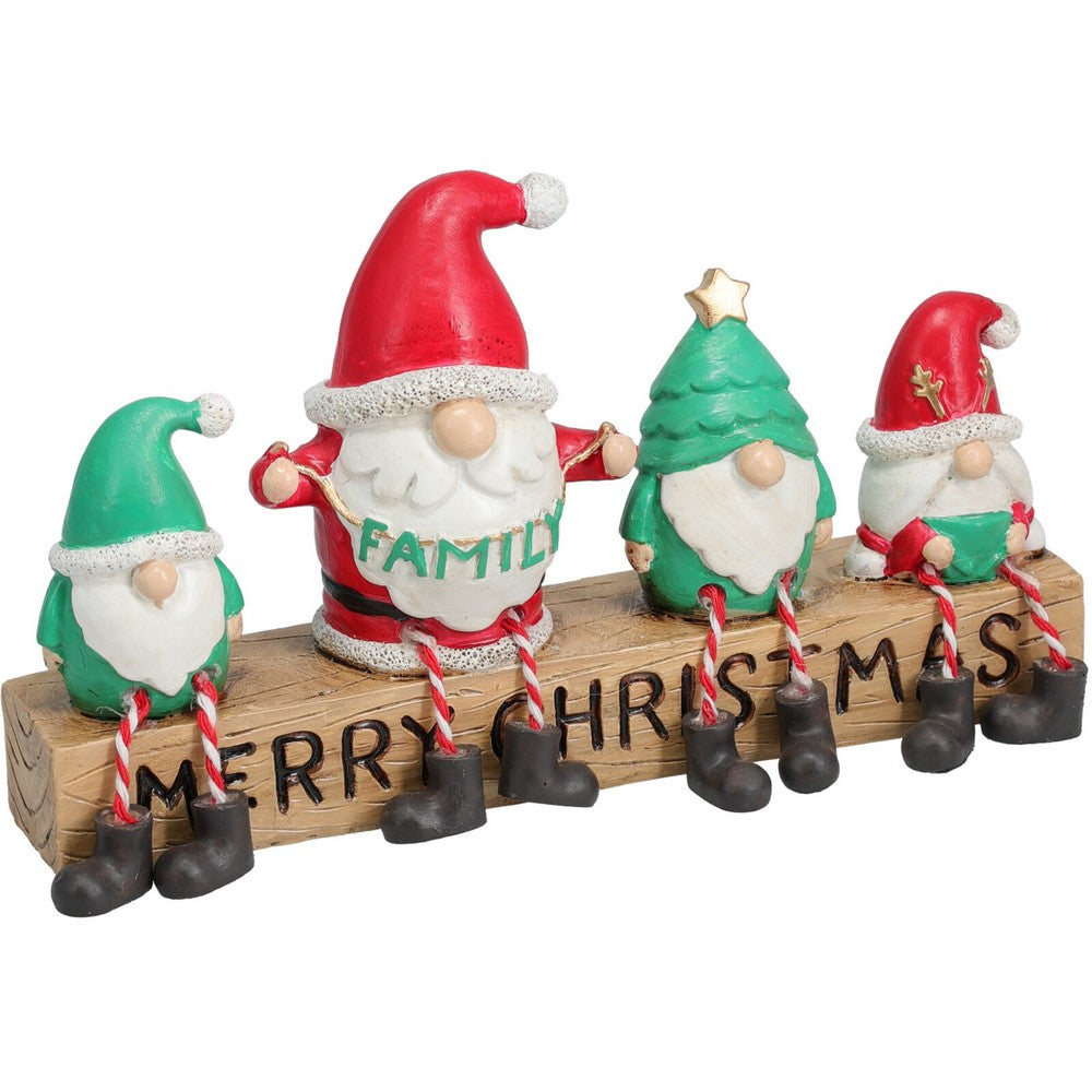 Koopman Gnome Family on Log 12 cm – Christmas Holiday Figurine, Festive Seasonal Decor, Xmas Table & Shelf Ornament, Holiday Home Decoration, Winter Wonderland Accent