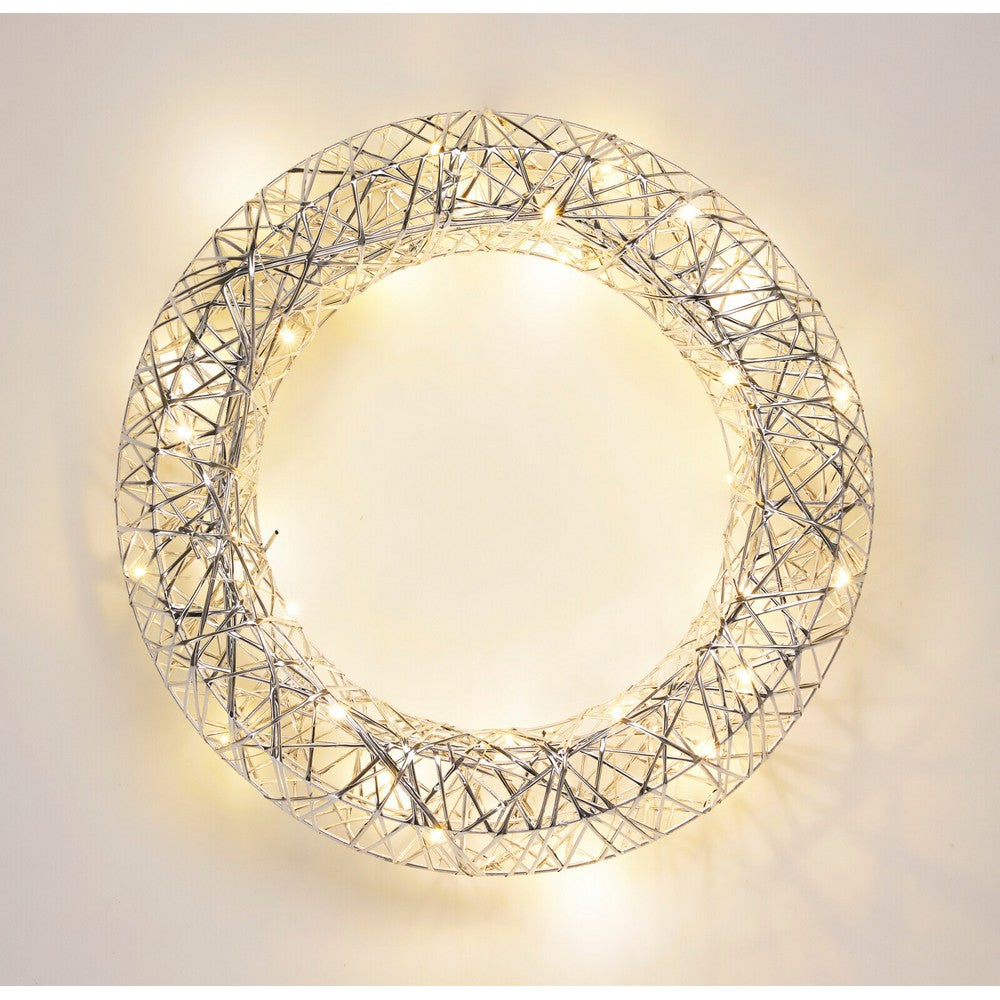Koopman Christmas Wreath – 40cm Silver with LED Lights, Holiday Seasonal Decoration for Door, Wall, Home & Festive Xmas Display