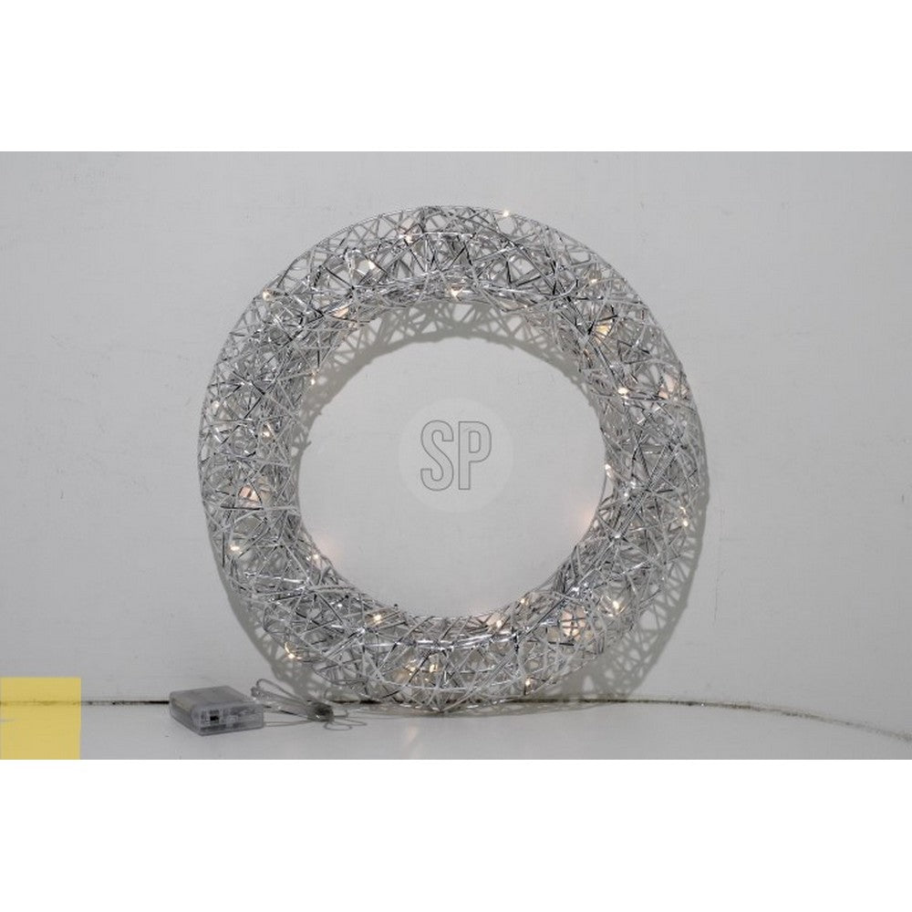 Koopman Christmas Wreath – 40cm Silver with LED Lights, Holiday Seasonal Decoration for Door, Wall, Home & Festive Xmas Display