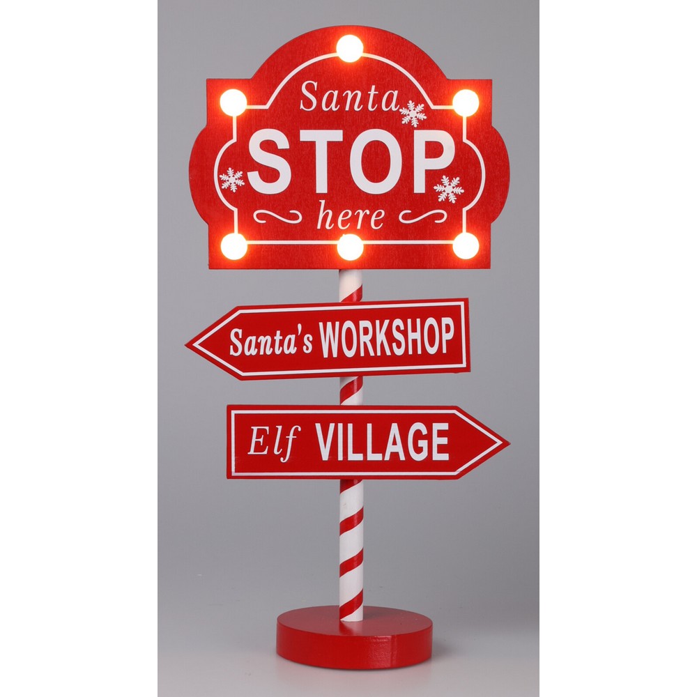 Koopman Stop Sign Santa with LED – 20x10x40cm Assorted Christmas Figurine, Holiday Seasonal Decoration, Festive Home & Tabletop Xmas Decor, 1 Piece
