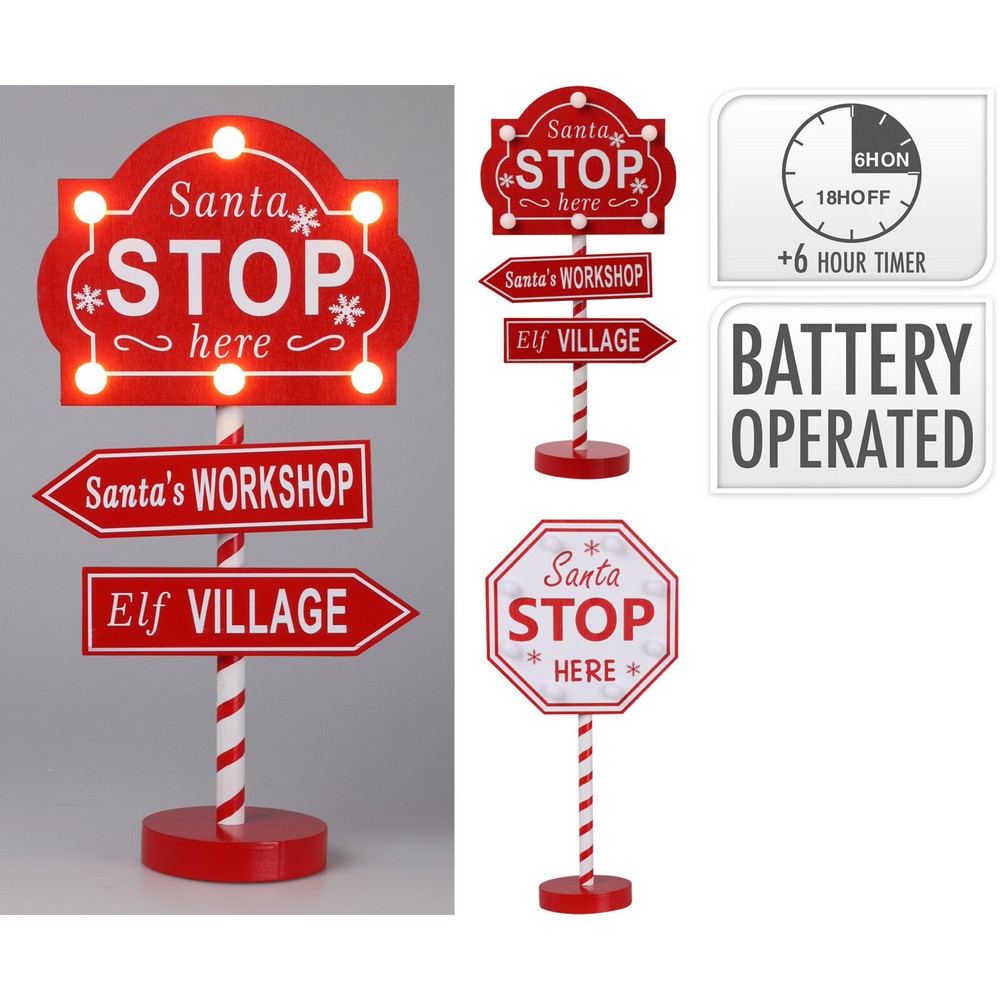 Koopman Stop Sign Santa with LED – 20x10x40cm Assorted Christmas Figurine, Holiday Seasonal Decoration, Festive Home & Tabletop Xmas Decor, 1 Piece