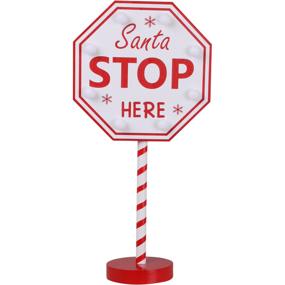 Koopman Stop Sign Santa with LED – 20x10x40cm Assorted Christmas Figurine, Holiday Seasonal Decoration, Festive Home & Tabletop Xmas Decor, 1 Piece