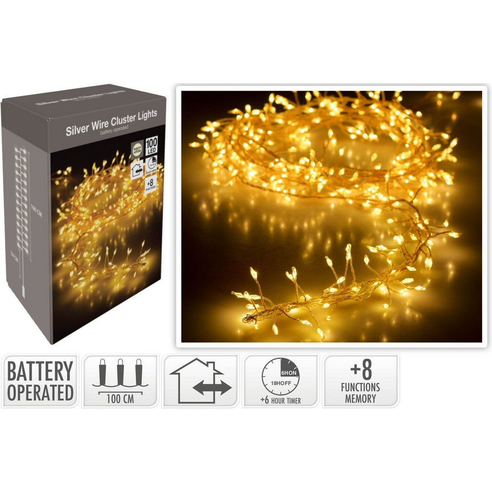 Koopman Silver Wire 100 LED Warm White IP44 – Christmas Holiday String Lights, Festive Outdoor & Indoor Decor, Xmas Party Lighting, Waterproof Holiday Decoration