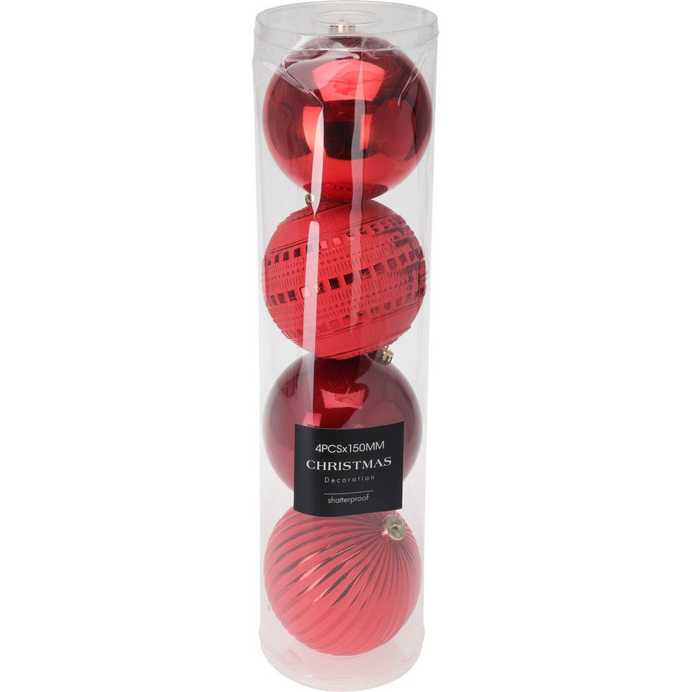 Koopman Christmas Balls Ornaments, Holiday Seasonal Decoration for Tree, Home, Office, Party & Festive Display, 4pcs X 150mm - Red