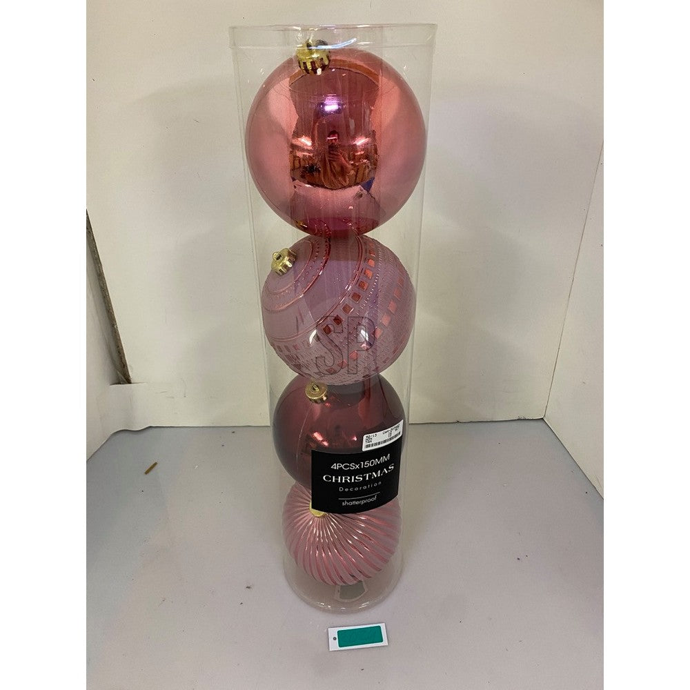 Koopman Christmas Balls Ornaments, Holiday Seasonal Decoration for Tree, Home, Office, Party & Festive Display, 4pcs X 150mm - Pink