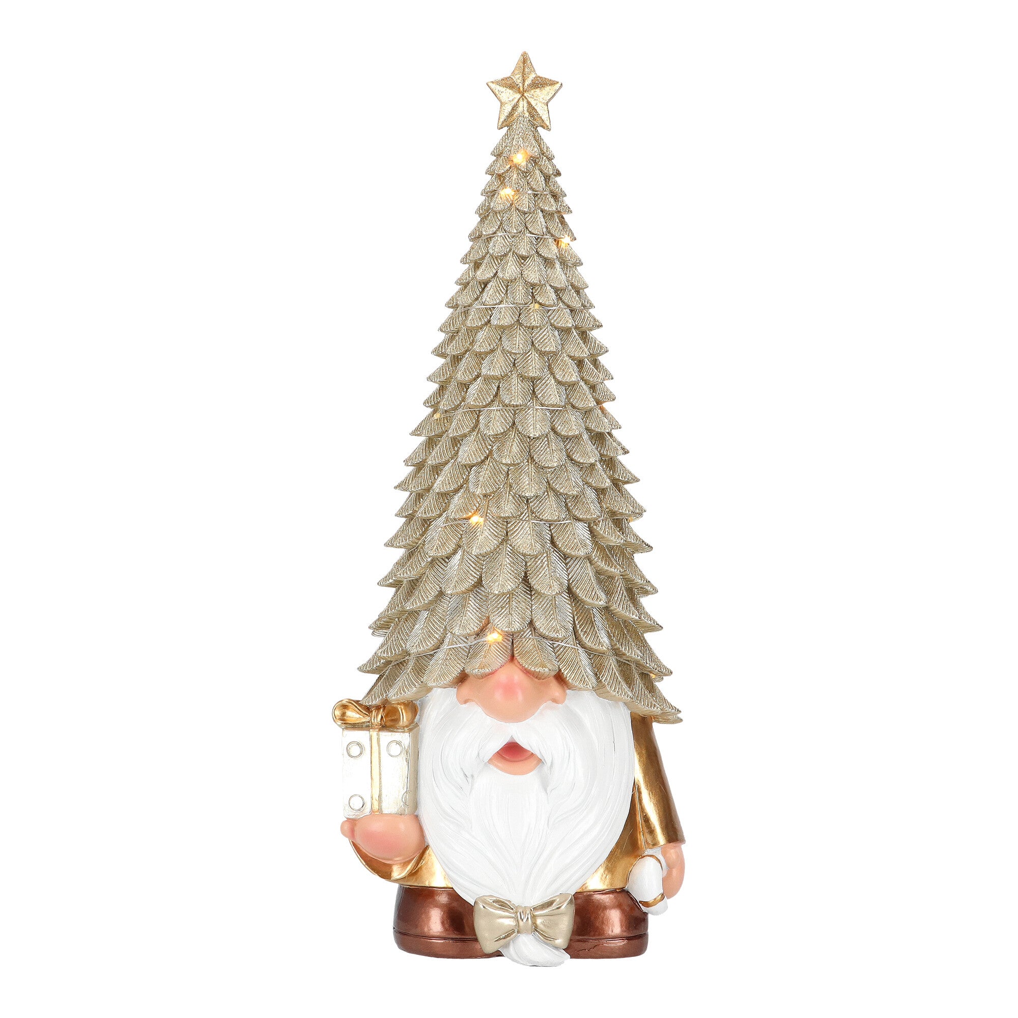 Homesmiths Gnome With Led Tree On Head Champagne 40Cm