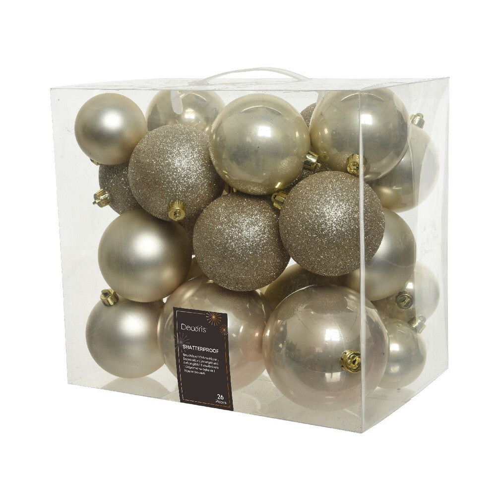 Kaemingk Xmas Baubles Set Pearl Polystyrene Shiny, Matt & Glitter Mix, Xmas Tree Decorations