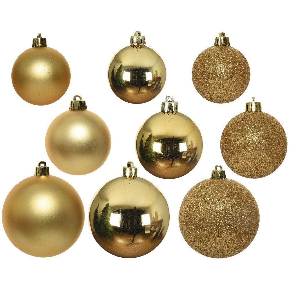 Kaemingk Xmas Baubles Set Gold Polystyrene Shiny, Matt & Glitter Mix, Xmas Tree Decorations