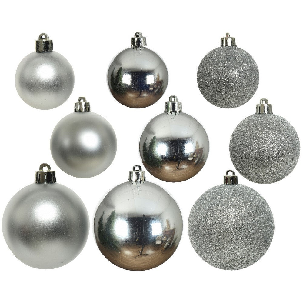 Kaemingk Xmas Baubles Set Silver Polystyrene Shiny, Matt & Glitter Mix, Xmas Tree Decorations