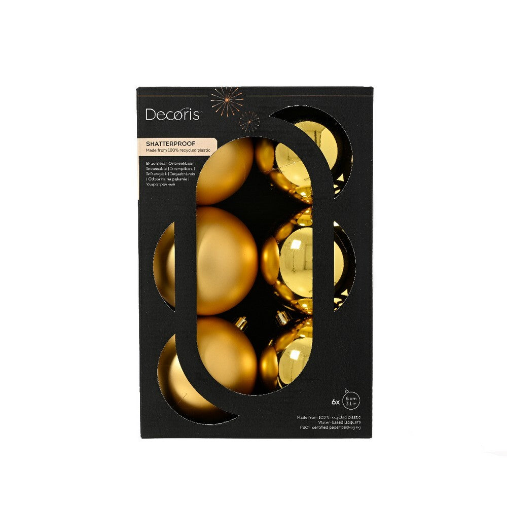Kaemingk Baubles Gold Polystyrene  Shiny & Matt Finish, Xmas Tree & Festive Decorations , 6 Pieces Set  (8cm)