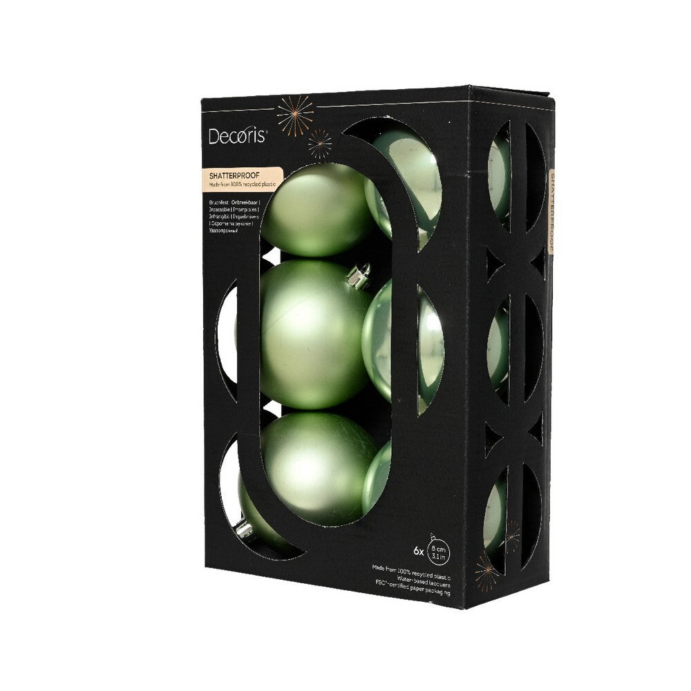 Kaemingk Baubles Polystyrene Shiny & Matt Matcha Green Xmas Balls , Lightweight Plastic Christmas for Xmas Tree & Festive Decorations, 6 Piece Set (8cm)