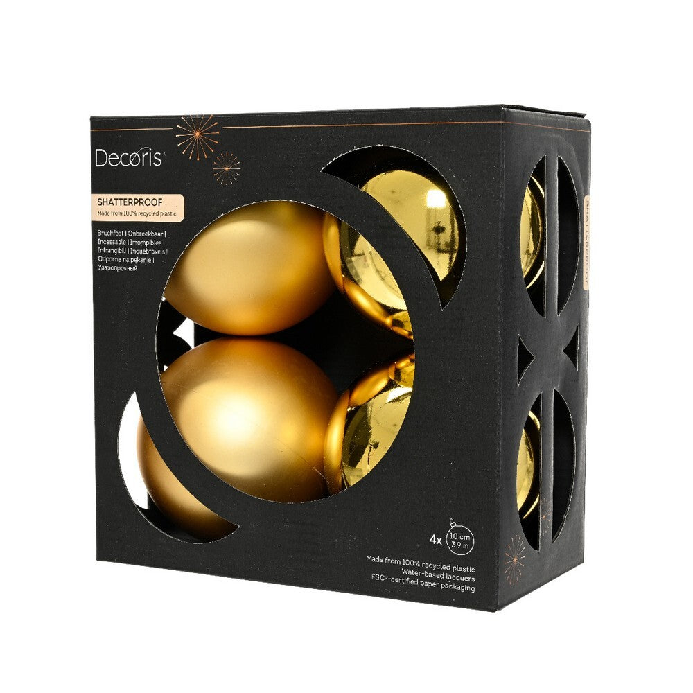 Kaemingk Luxe Gold Xmas Baubles Polystyrene Shiny & Matt Finish, Premium Xmas Tree & Festive Decorations Balls – 4 Piece Set (10cm)