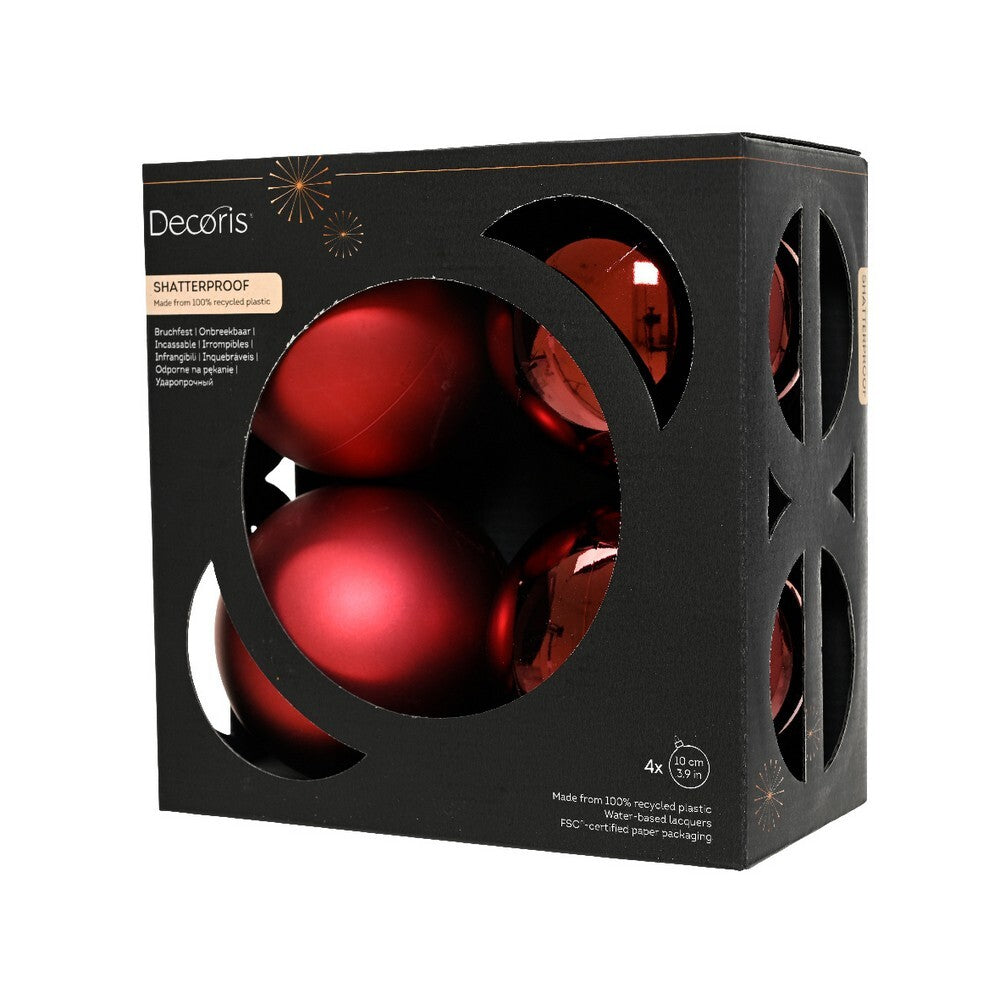 Kaemingk Luxe Oxblood Xmas Baubles Polystyrene Shiny & Matt Finish, Premium Xmas Tree & Festive Decorations Balls– 4 Piece Set (10cm)