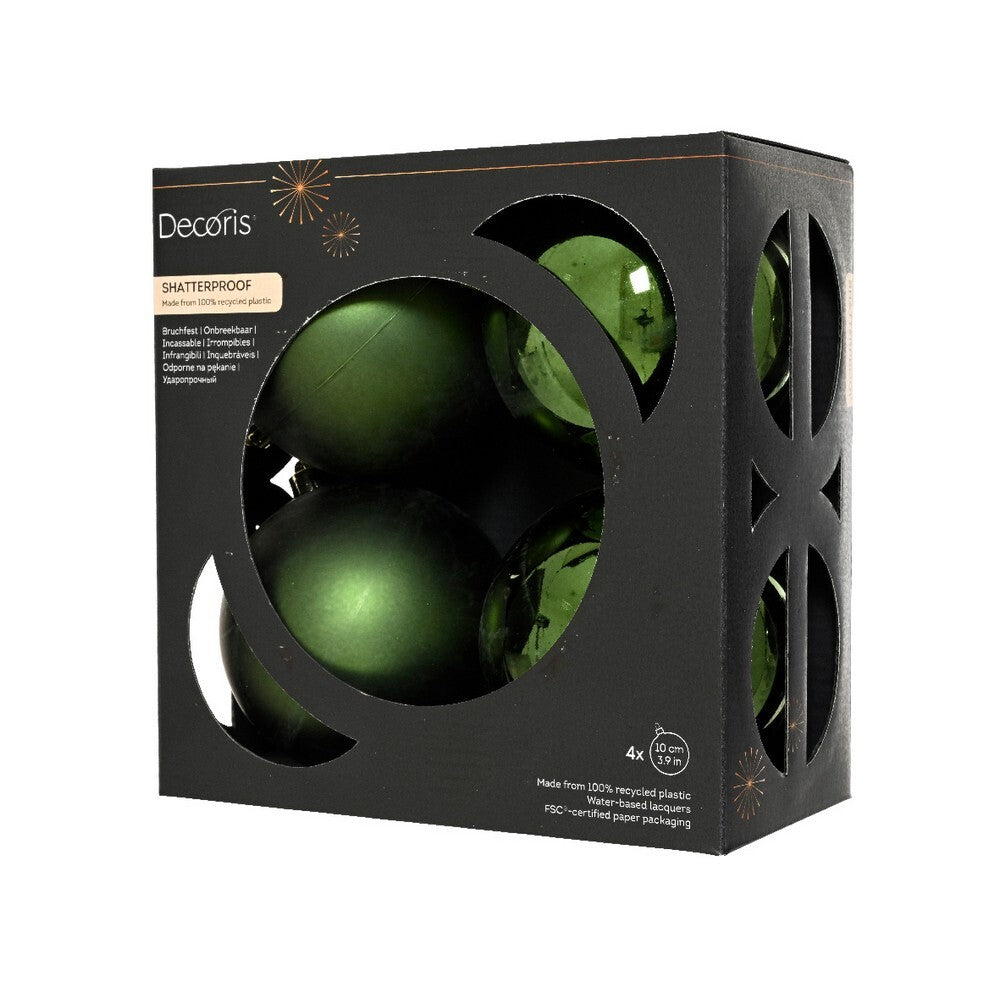 Kaemingk Pine Green Xmas Baubles Polystyrene Shiny & Matt Finish, Premium Xmas Tree & Festive Decorations Balls – 4 Piece Set (10cm)