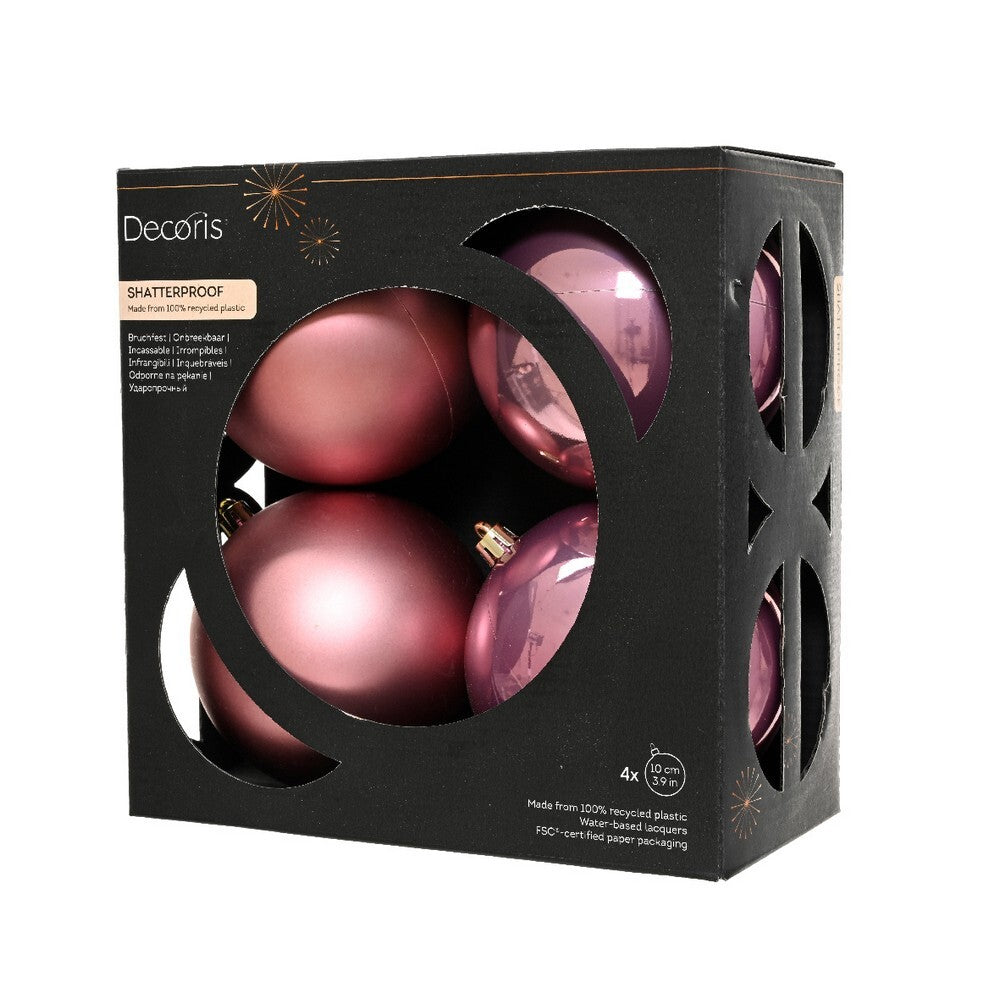 Kaemingk Luxe Vintage Pink Xmas Baubles Polystyrene Shiny & Matt Finish, Premium Xmas Tree & Festive Decorations Balls – 4 Piece Set (10cm)