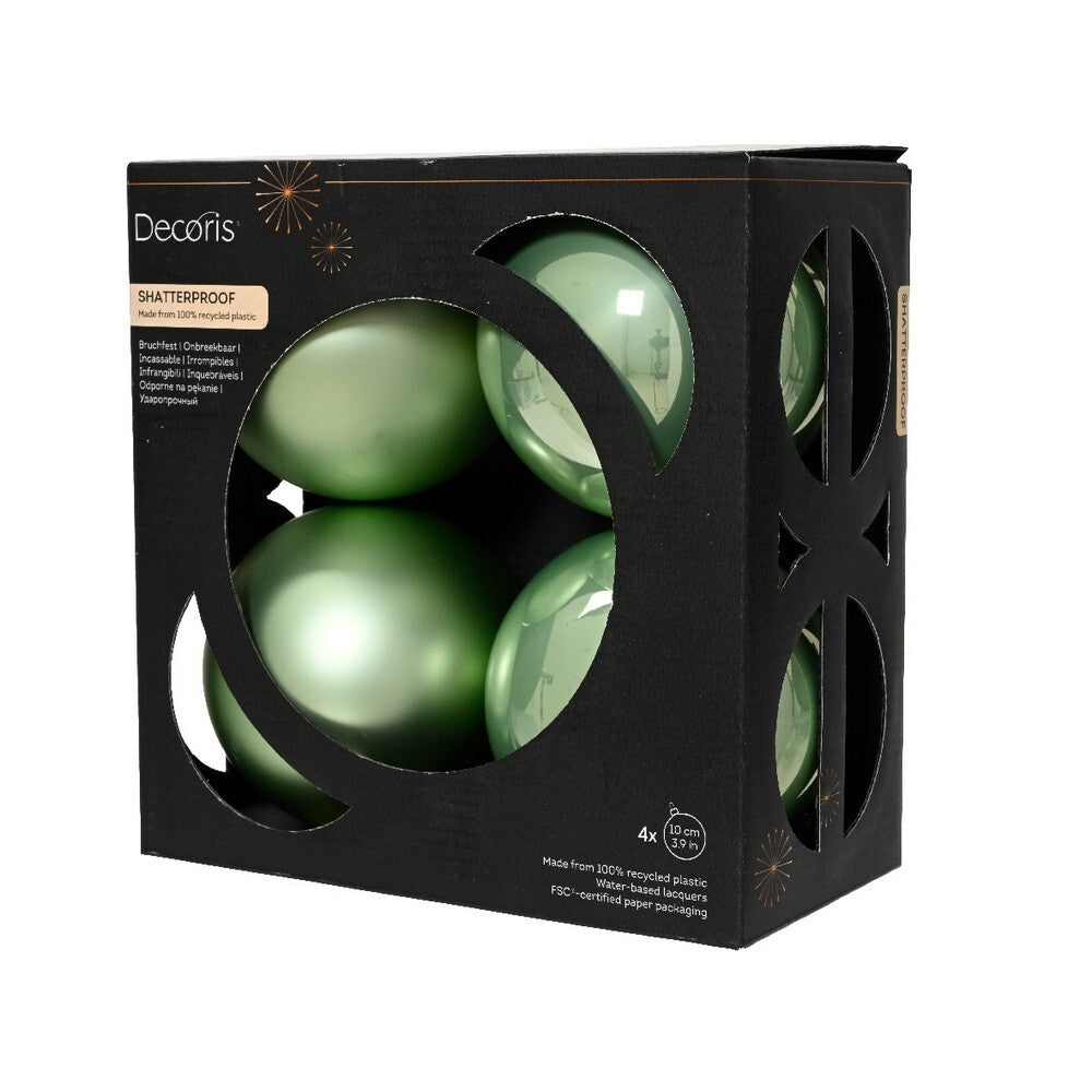 Kaemingk Matcha Green Xmas Baubles Polystyrene Shiny & Matt Finish, Premium Xmas Tree & Festive Decorations Balls – 4 Piece Set (10cm)