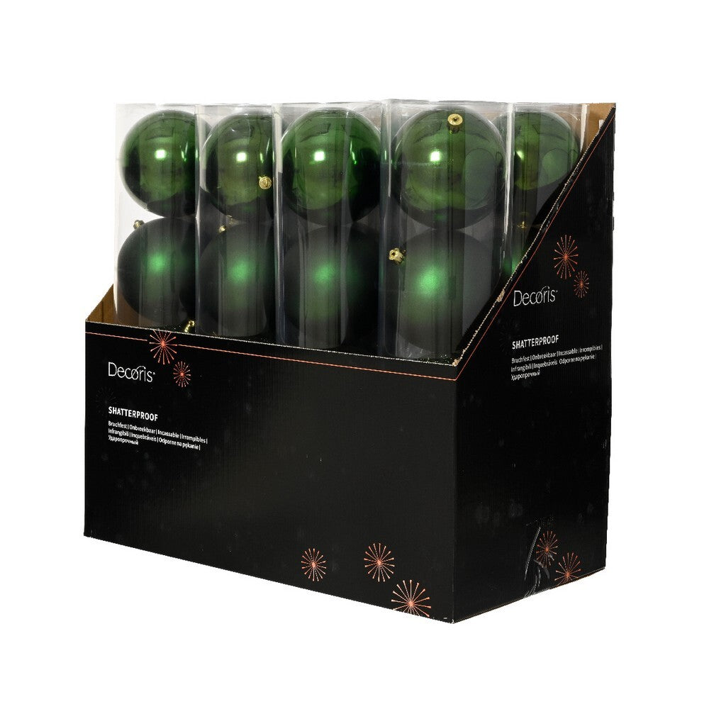 Kaemingk Pine Green Christmas Baubles Polystyrene Ornaments Mix of Glossy, Matte & Shiny for Indoor & Outdoor Xmas Tree Decoration– 4 Pack 14cm