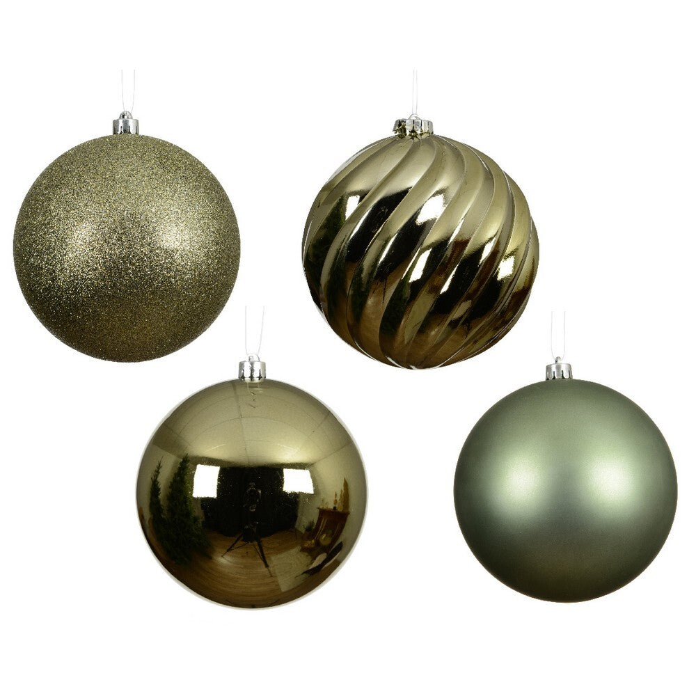Kaemingk Rosemary Green Christmas Baubles Polystyrene Ornaments Mix of Glossy, Matte & Shiny for Indoor & Outdoor XmasTree Decoration Balls– 4 Pack 14cm
