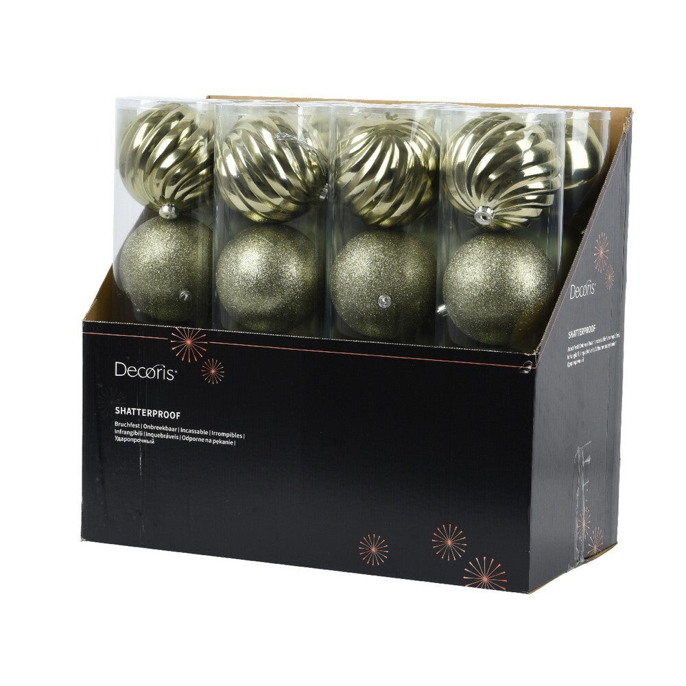 Kaemingk Rosemary Green Christmas Baubles Polystyrene Ornaments Mix of Glossy, Matte & Shiny for Indoor & Outdoor XmasTree Decoration Balls– 4 Pack 14cm