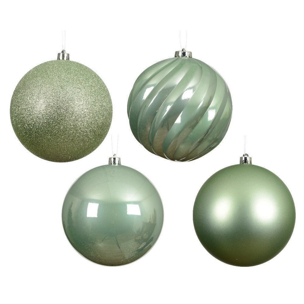 Kaemingk Matcha Green Christmas Baubles Polystyrene Ornaments Mix of Glossy, Matte & Shiny for Indoor & Outdoor Xmas Tree Decoration Balls– 4 Pack 14cm
