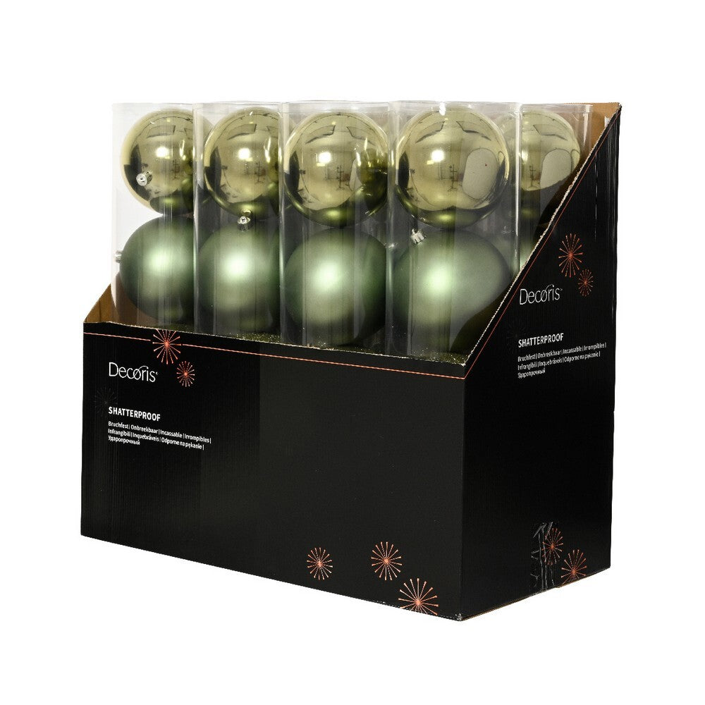 Kaemingk Matcha Green Christmas Baubles Polystyrene Ornaments Mix of Glossy, Matte & Shiny for Indoor & Outdoor Xmas Tree Decoration Balls– 4 Pack 14cm