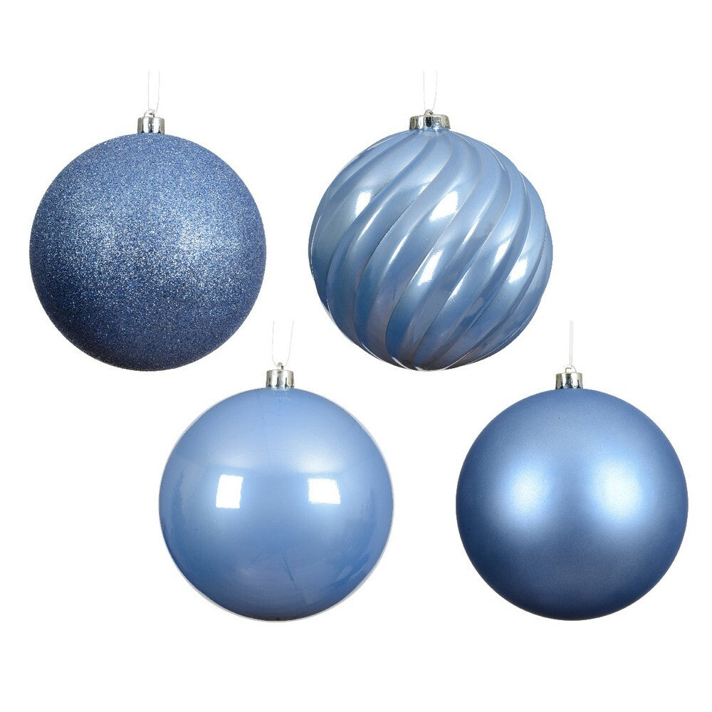 Kaemingk Sky Blue Christmas Baubles Polystyrene Ornaments Mix of Glossy, Matte & Shiny for Indoor & Outdoor Xmas Tree Decoration Balls– 4 Pack 14cm