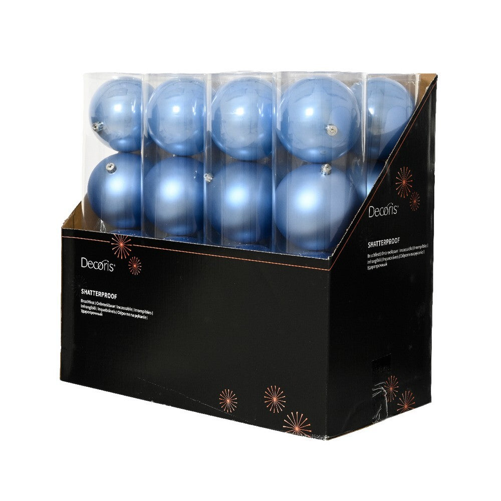 Kaemingk Sky Blue Christmas Baubles Polystyrene Ornaments Mix of Glossy, Matte & Shiny for Indoor & Outdoor Xmas Tree Decoration Balls– 4 Pack 14cm
