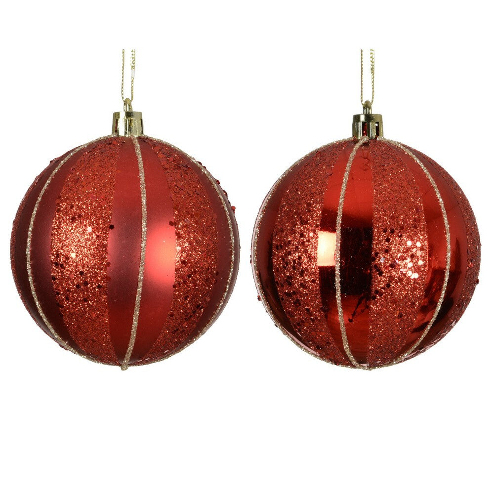 Kaemingk Red Christmas Bauble Plastic Ornament in Shiny & Matte Finish  for Indoor & Outdoor Tree Decoration– 8cm 1Piece Assorted