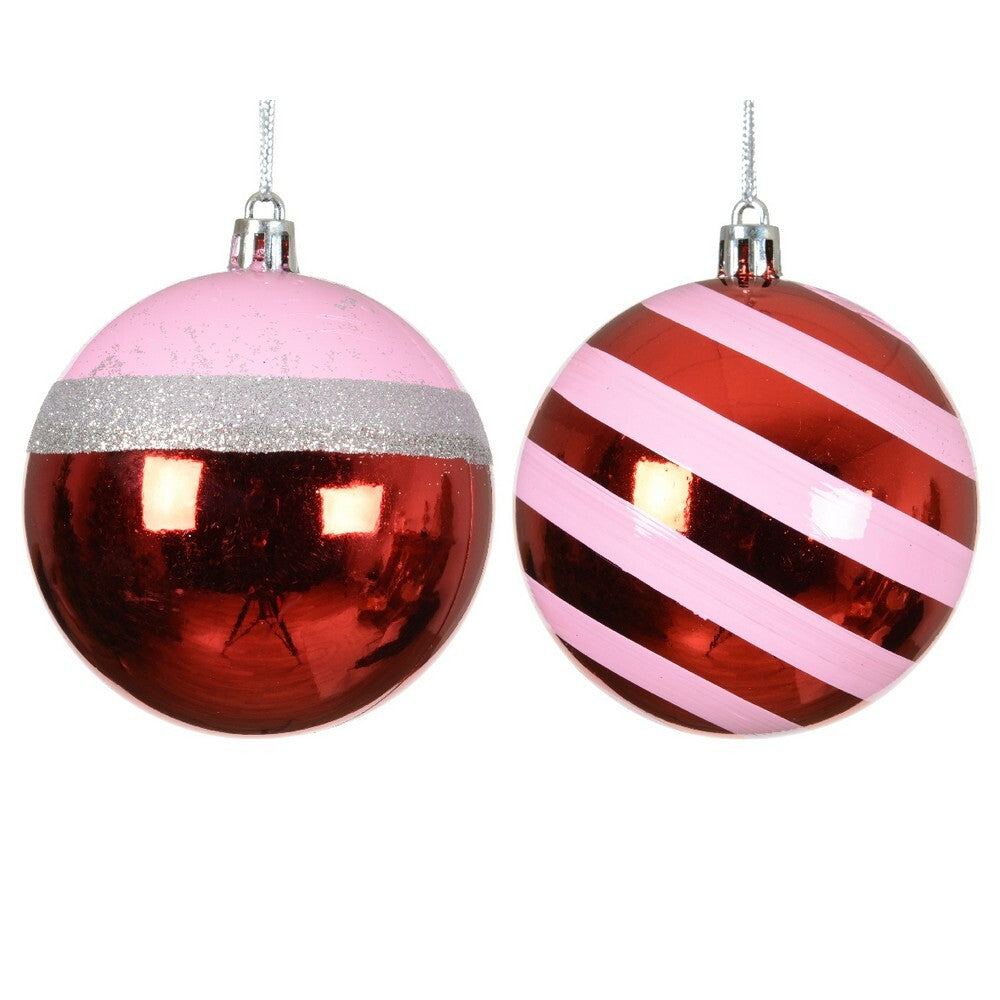 Kaemingk Pink & Red Christmas Bauble Plastic Shiny Ornament  for Indoor & Outdoor Tree Decoration– 8cm 1-Piece Assorted