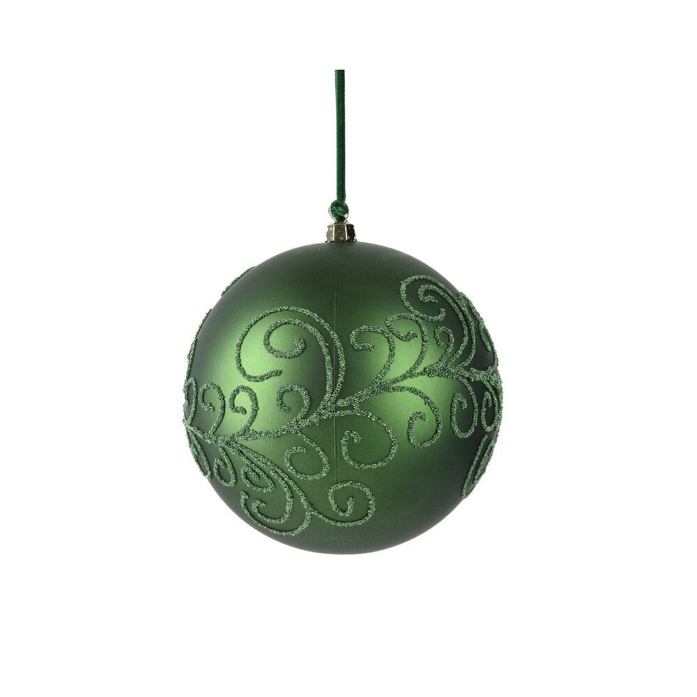 Kaemingk Pine Green Christmas Bauble Polystyrene Matte Ornament with Beads for Indoor & Outdoor Tree Decoration – 12cm