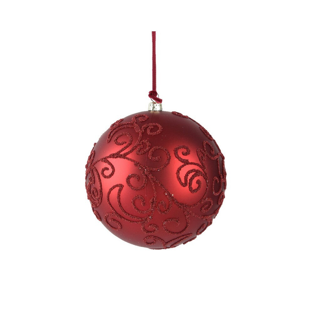 Kaemingk Oxblood Christmas Bauble Polystyrene Matte Ornament with Beads for Indoor & Outdoor Tree Decoration– 12cm
