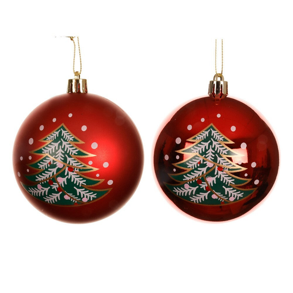 Kaemingk Red Christmas Bauble Polystyrene Shiny & Matte Ornament with Tree & Dot Painting for Indoor & Outdoor Decoration– 8cm, 1-Piece