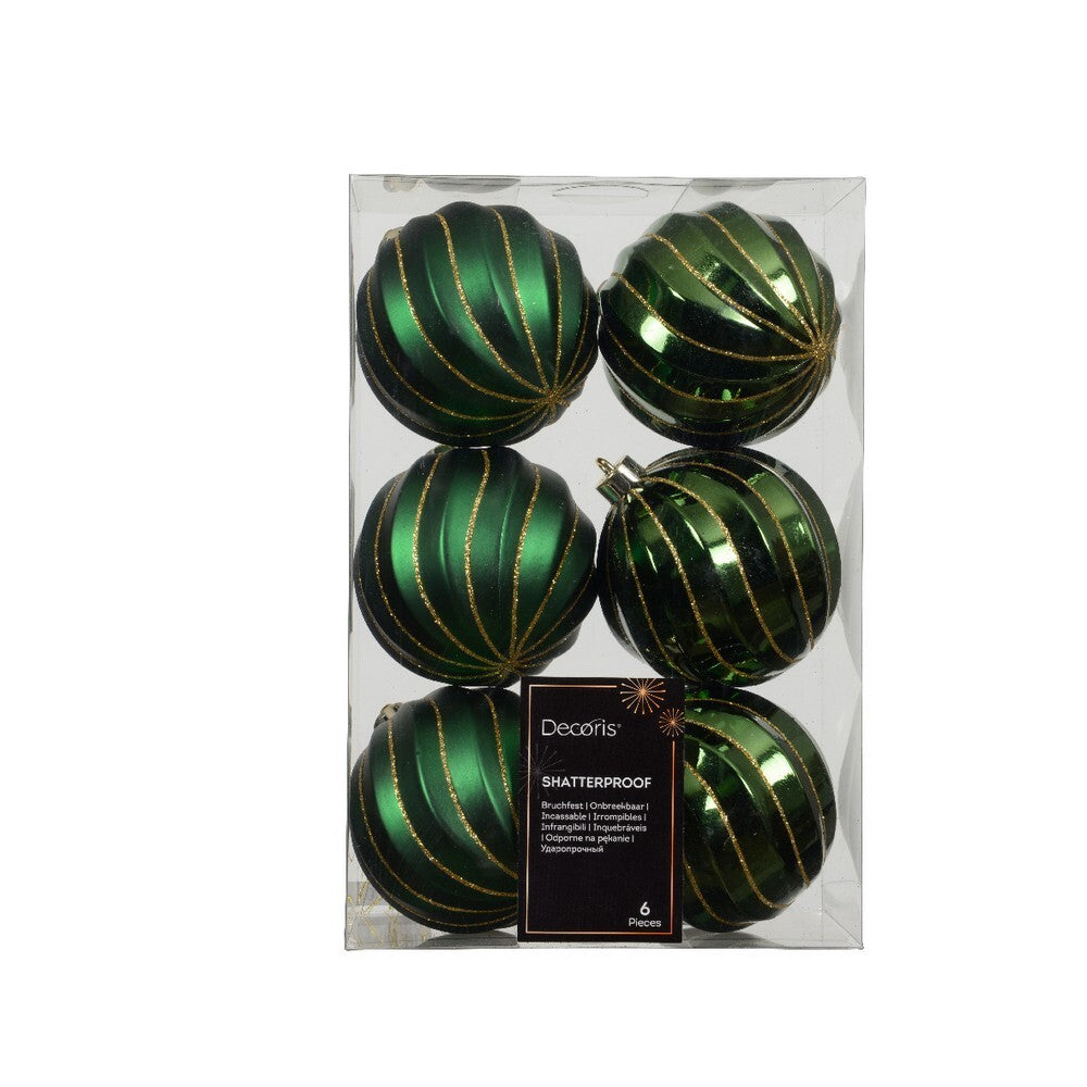 Kaemingk Rosemary Green Christmas Baubles Polystyrene Ornaments in Matte, Shiny & Glitter Finish for Indoor & Outdoor Tree Decoration– 8cm, 6-Piece Set