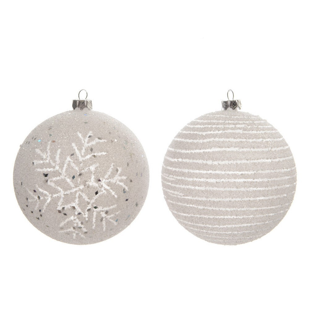 Kaemingk Winter White Shatterproof Christmas Bauble Ice Finish Ornament with Snowflake & Stripe for Indoor & Outdoor Tree Decoration– 8cm, 1-Piece Assorted