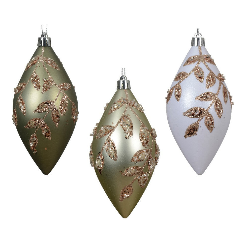 Kaemingk Olive Green Christmas Bauble Polystyrene Matte & Gloss Ornament with Leaf Design for Indoor & Outdoor Tree Decoration– 12cm, 1-Piece Assorted