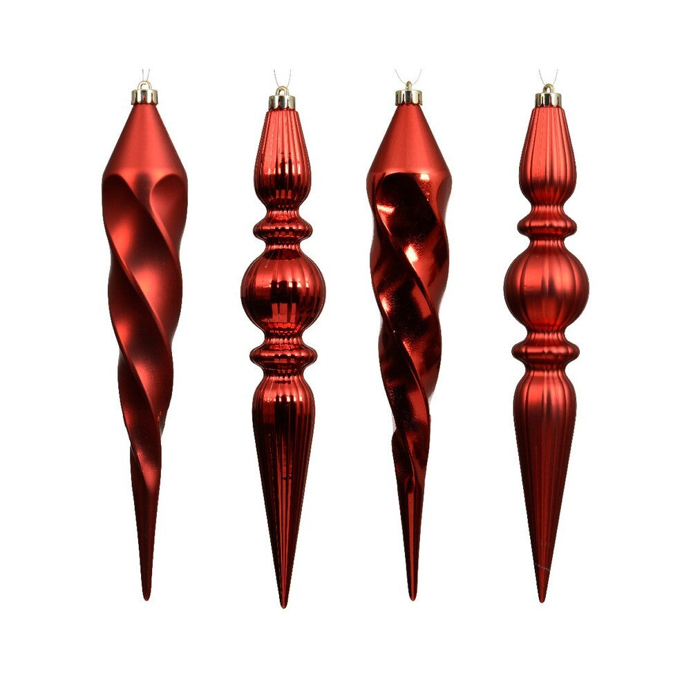 Kaemingk Red Christmas Ornament Polystyrene Shiny & Matte Finish for Indoor & Outdoor Tree Decoration, 4-Piece Set