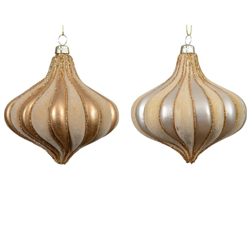 Kaemingk Gold Onion-Shaped Christmas Bauble Polystyrene Flocking Ornament for Indoor & Outdoor Tree Decoration– 10cm, 1-Piece Assorted
