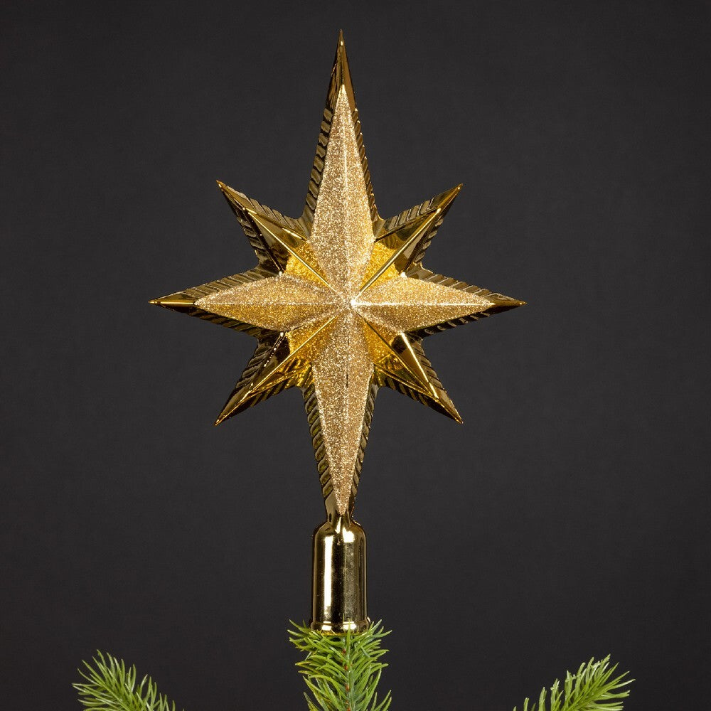 Kaemingk Gold Glitter Christmas Tree Topper Polystyrene Decoration for Indoor & Outdoor Xmas Trees– 25.5cm