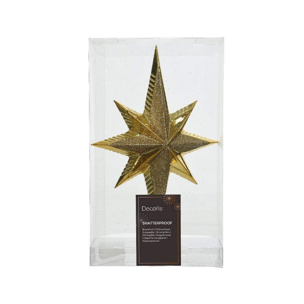 Kaemingk Gold Glitter Christmas Tree Topper Polystyrene Decoration for Indoor & Outdoor Xmas Trees– 25.5cm