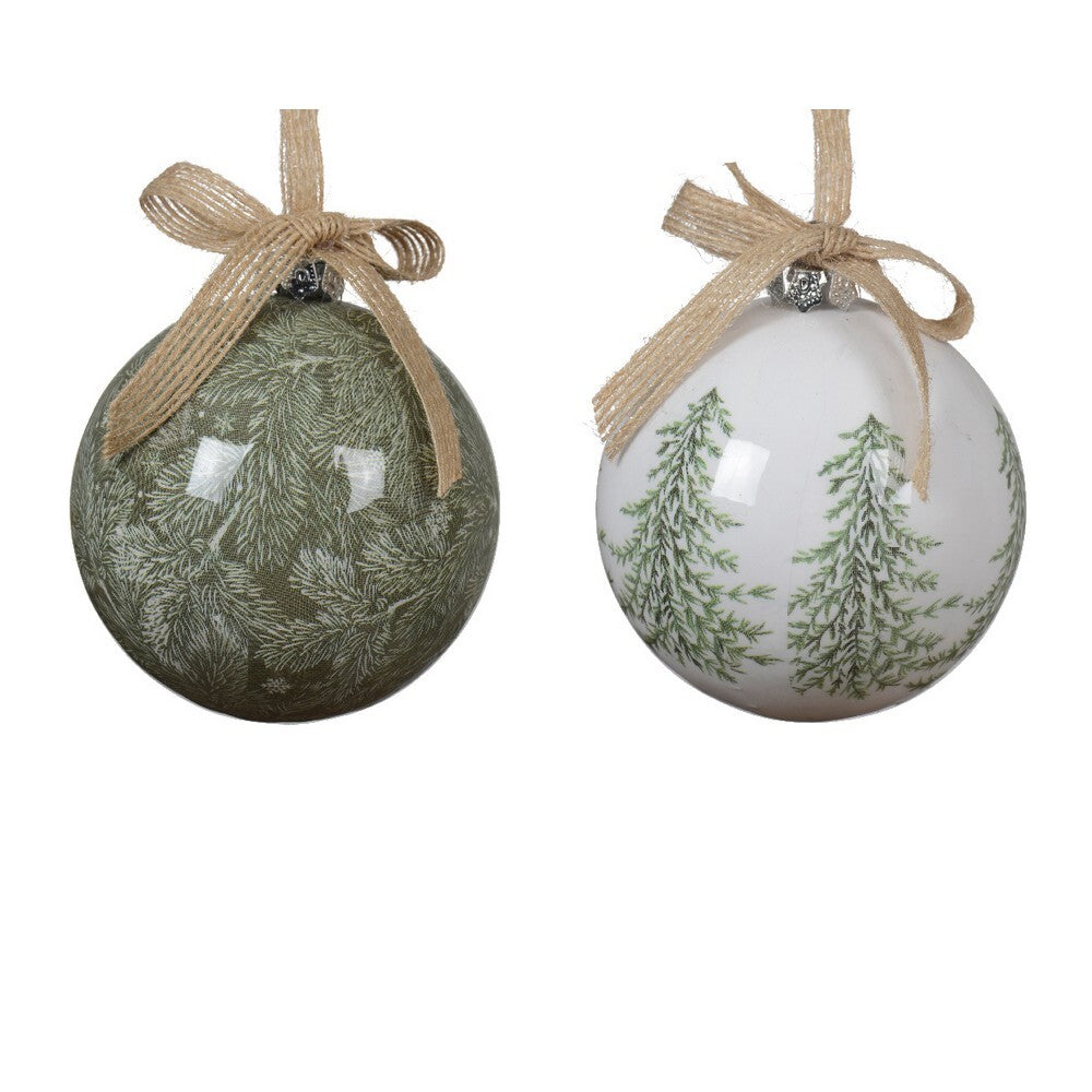 Kaemingk White & Green Christmas Bauble Polyfoam Ornament with Bow for Indoor & Outdoor Tree Decoration– 9.3cm, 1-Piece Assorted