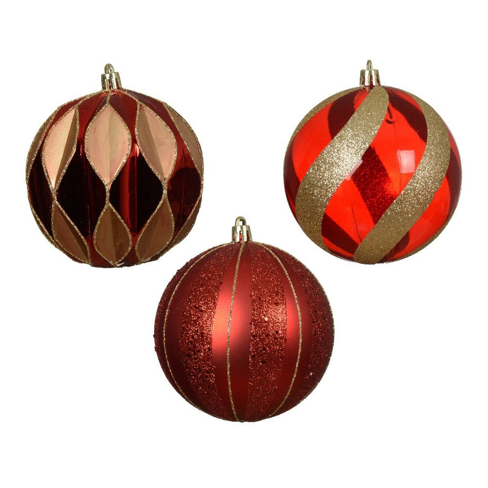 Kaemingk Red & Gold Shatterproof Christmas Bauble Shiny Glitter Ornament for Indoor & Outdoor Tree Decoration– 10cm, 1-Piece Assorted